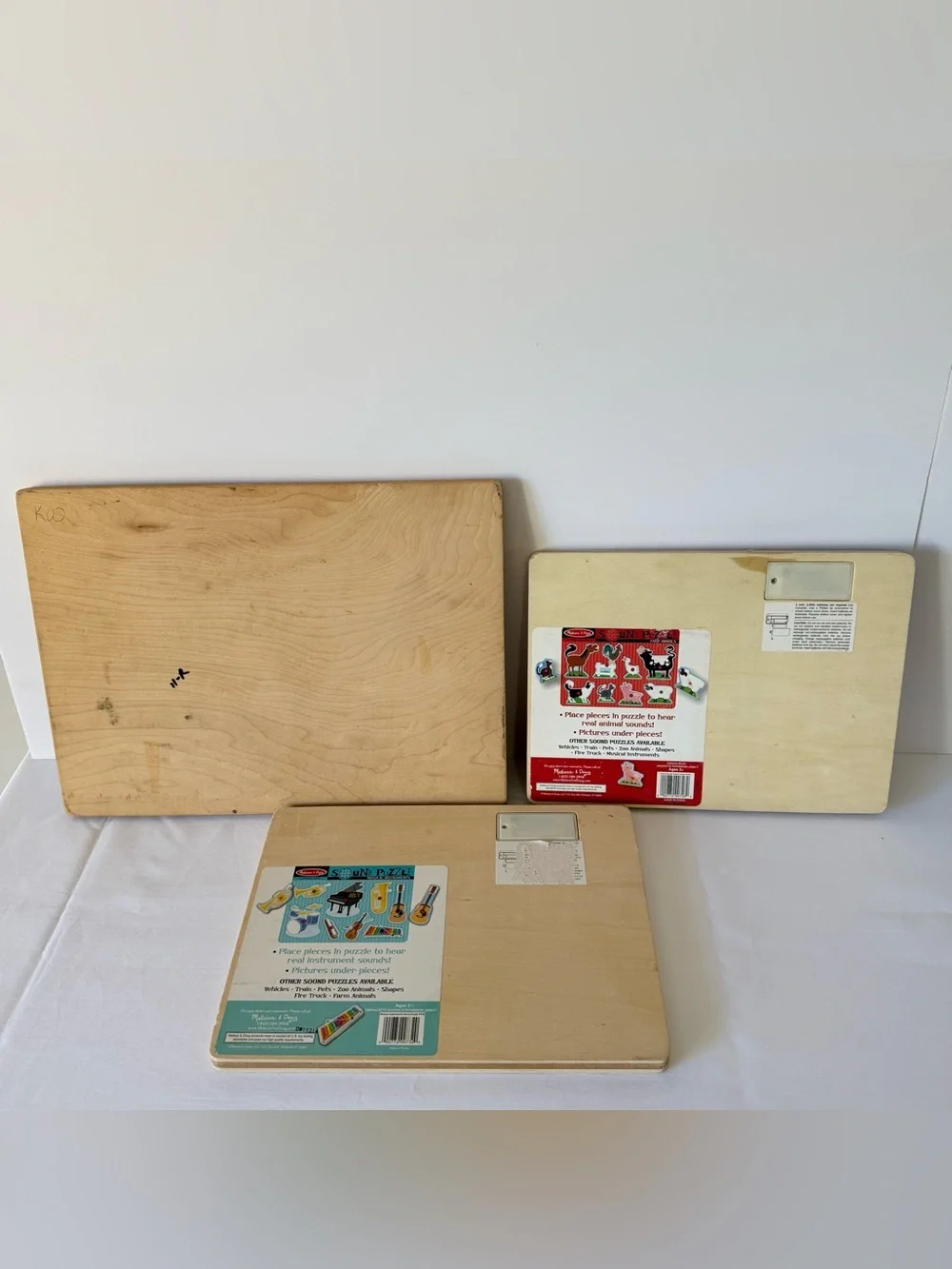 3 Wooden Puzzle Lot Melissa & Doug Sounds Farm Music Chunky ABC Numbers Kids EUC